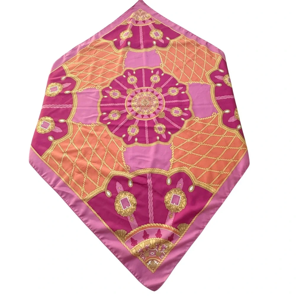 NWT Fattorseta Italy Satin Scarf Set 2 Pink Teal Nautical Equestrian Preppy Chic